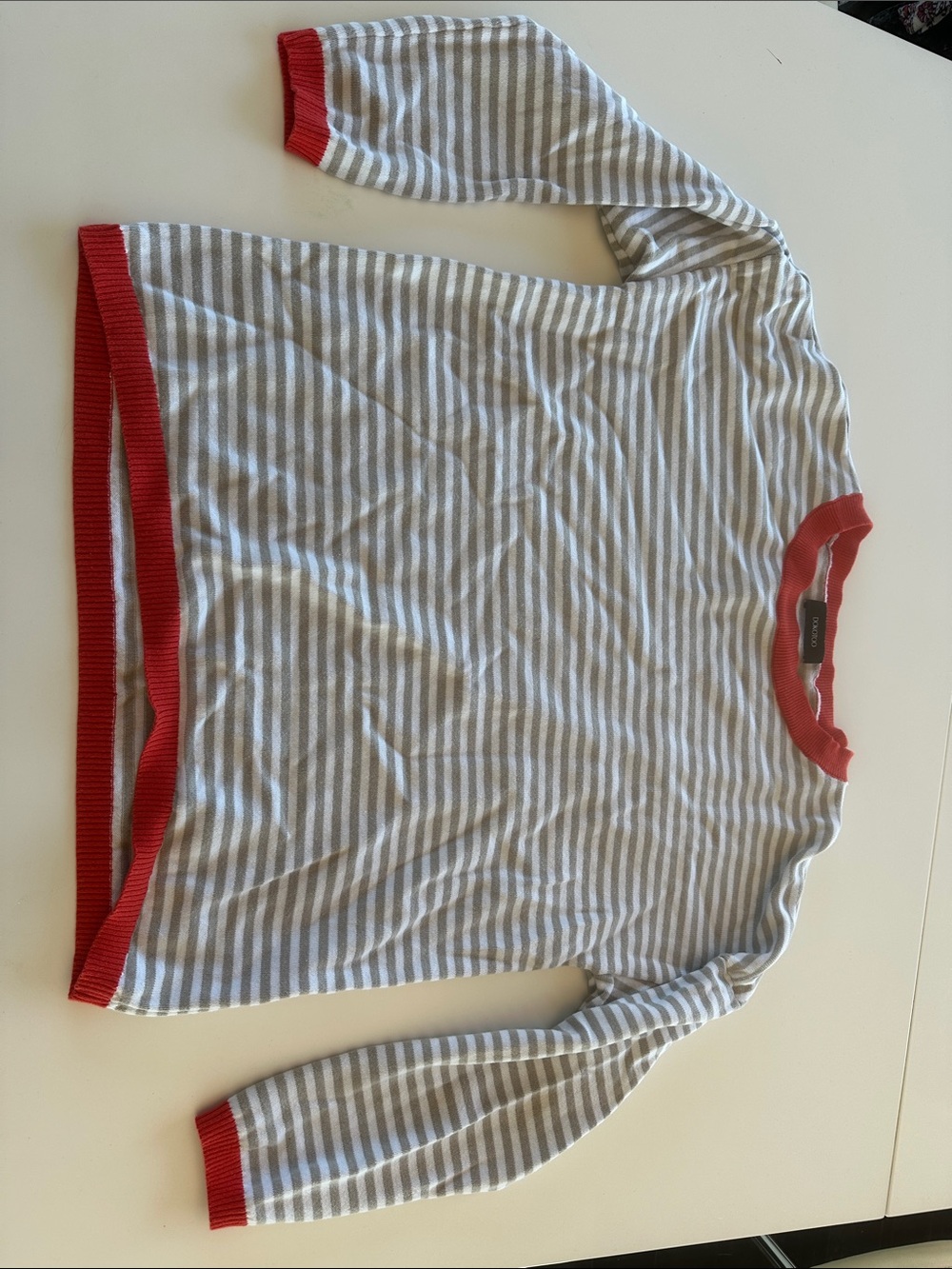 Striped Crewneck Sweater with Orange Trim